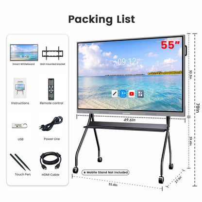 65 inch Smart Board 8+128 – Android 14, Windows 10 dual system 4K Interactive Flat Panel