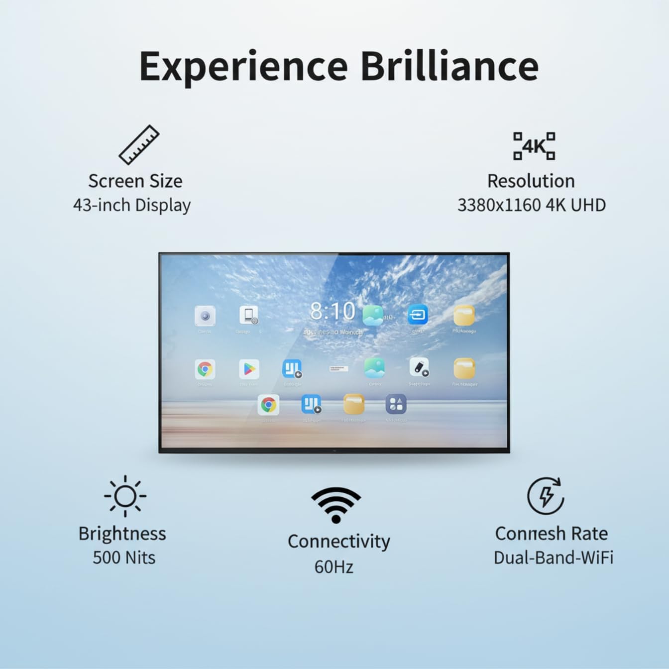 43 Inch Digital Signage Display, 4K FHD, Smart tv signage with 4GB RAM 64GB Storage, Smart Split Screen