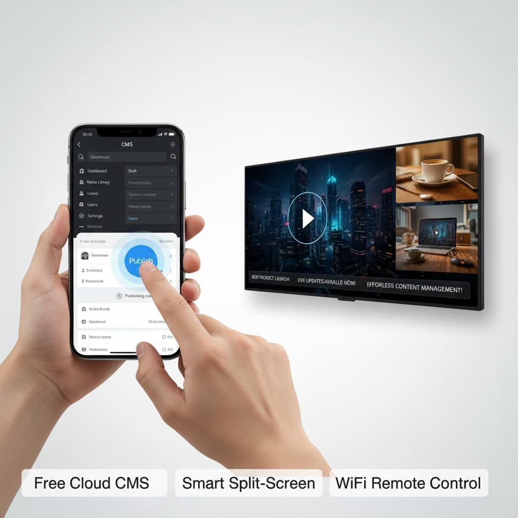 43 Inch Digital Signage Display, 4K FHD, Smart tv signage with 4GB RAM 64GB Storage, Smart Split Screen