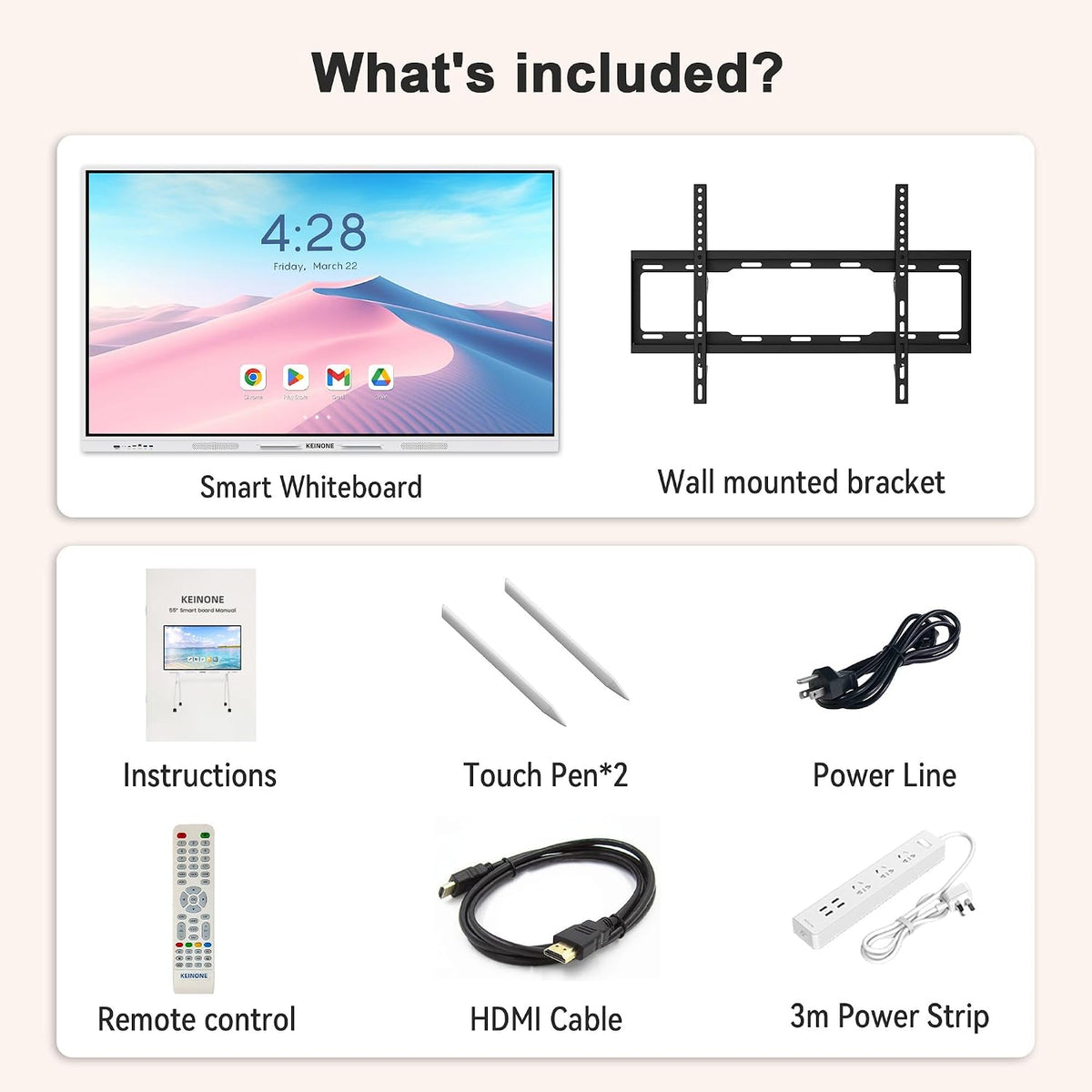 4K Interactive Smart Board for Office & Classroom, 55, 65, 75 Inch
