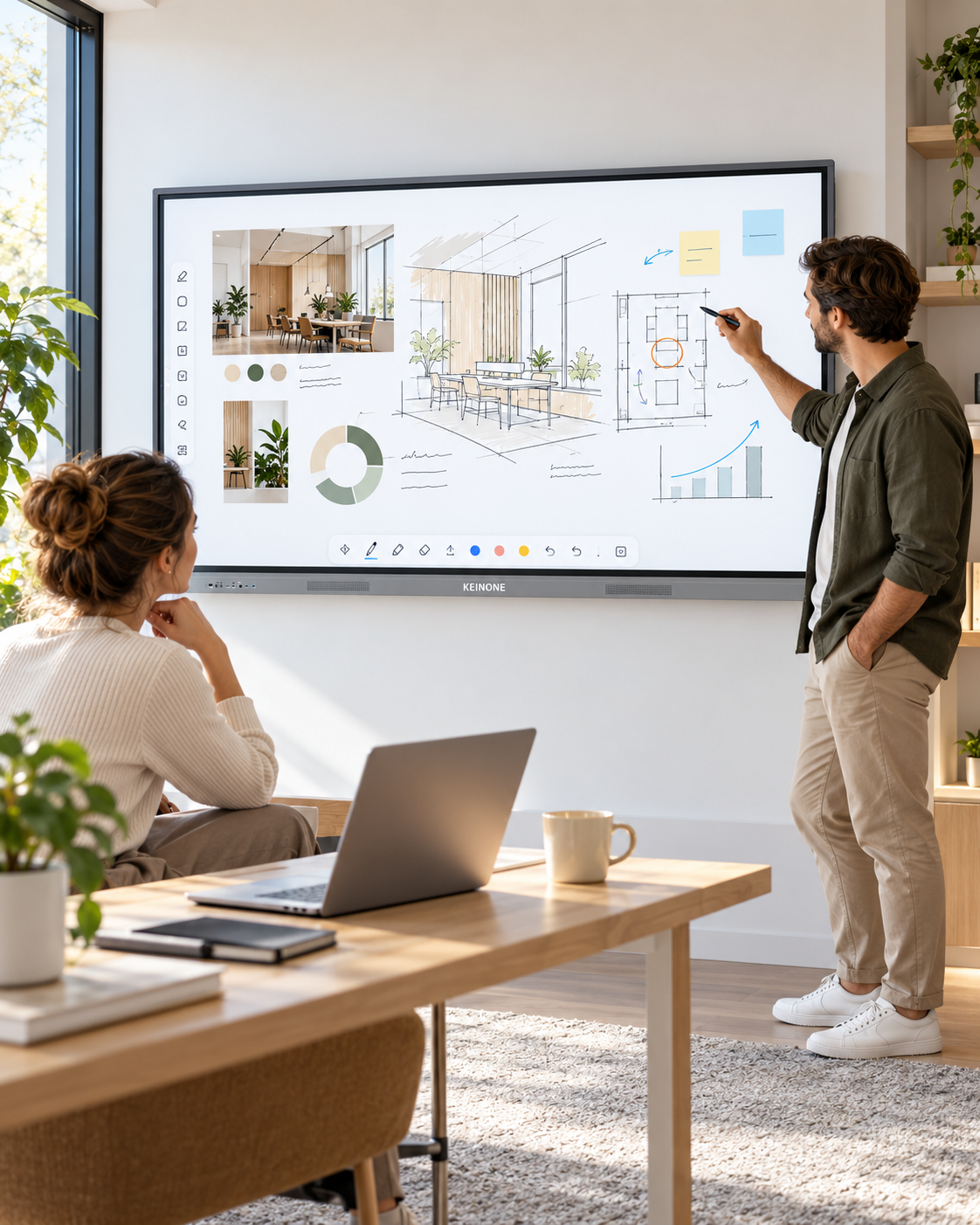 75-inch KEINONE smart board in a home workspace