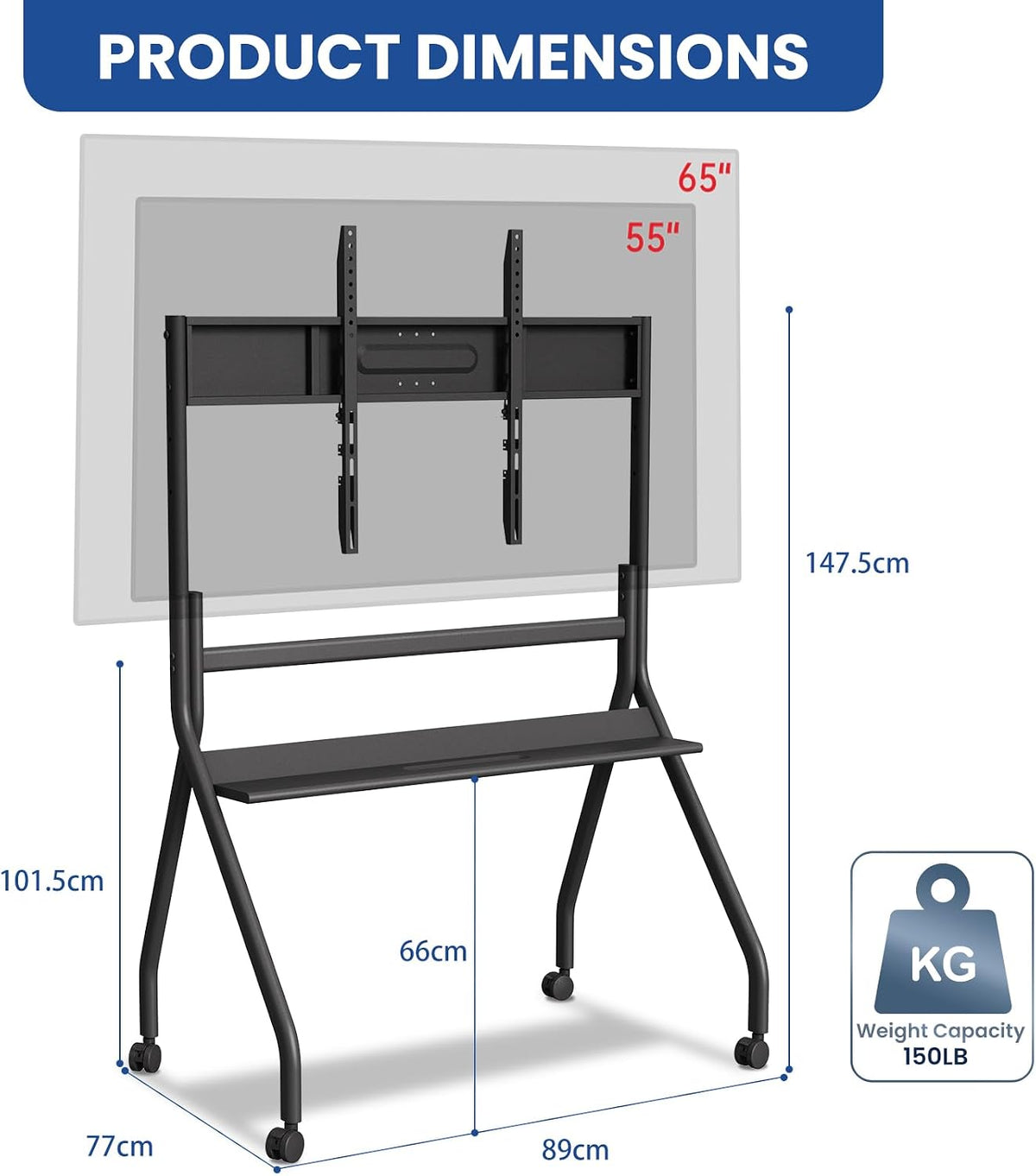 KEINONE black mobile stand for 55–65 inch smart boards and LCD monitors
