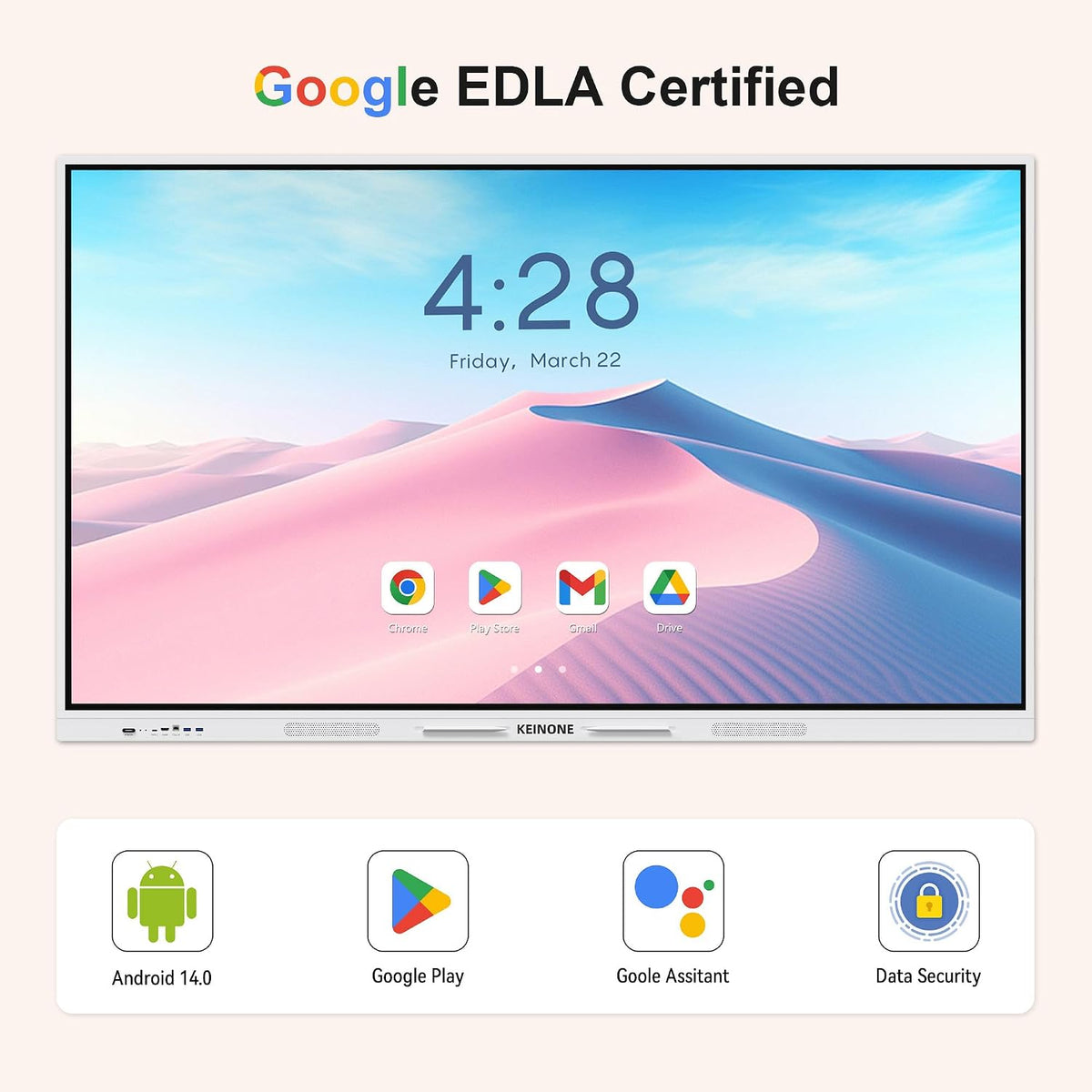 KEINONE white interactive smart board with Google EDLA certification and Android 14
