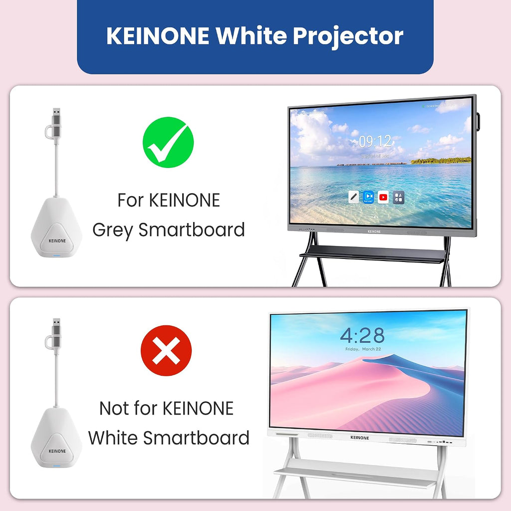 White Wireless Projector compatible with KEINONE grey smart boards, not white smart boards